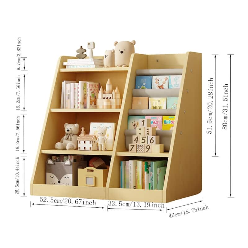 Wooden Toy Storage Organizer Cabinet Natural/ Wood Kids Bookshelf Children Bookcase