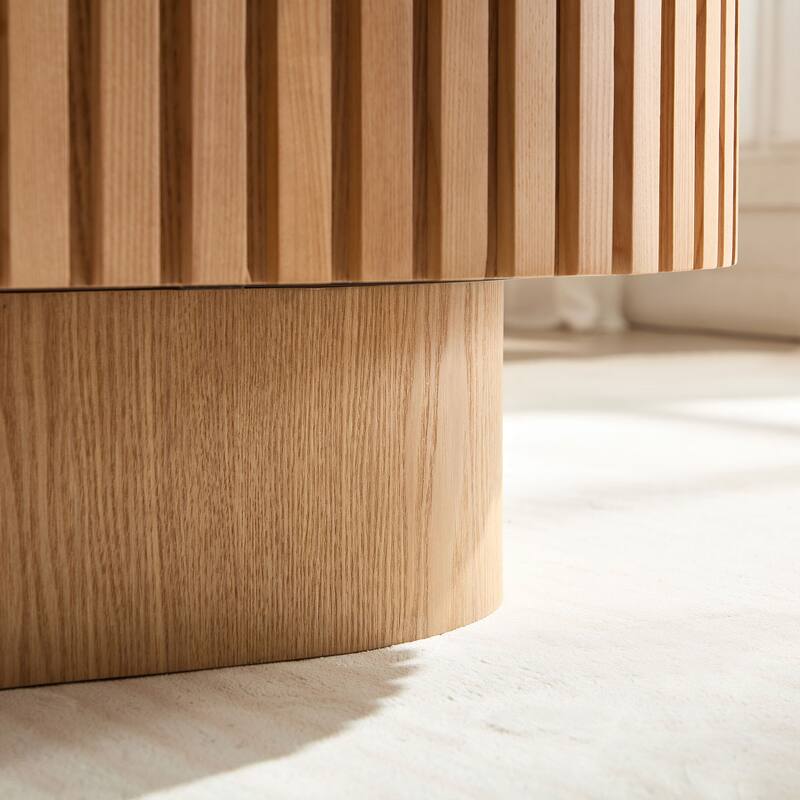 Modern Contermporary Natural Oval Accent Coffee Table with Sturdy Pedestal, MDF for Living Room No Assembled