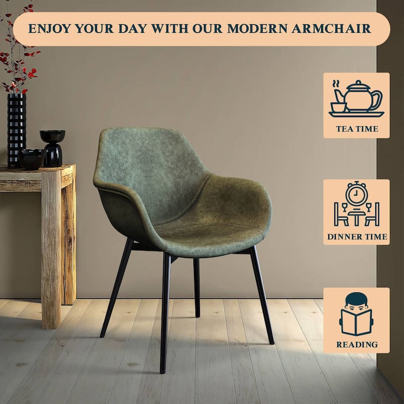 Markley Leather Dining Chair with Iron Legs Set of 4 Modern Accent Armchair