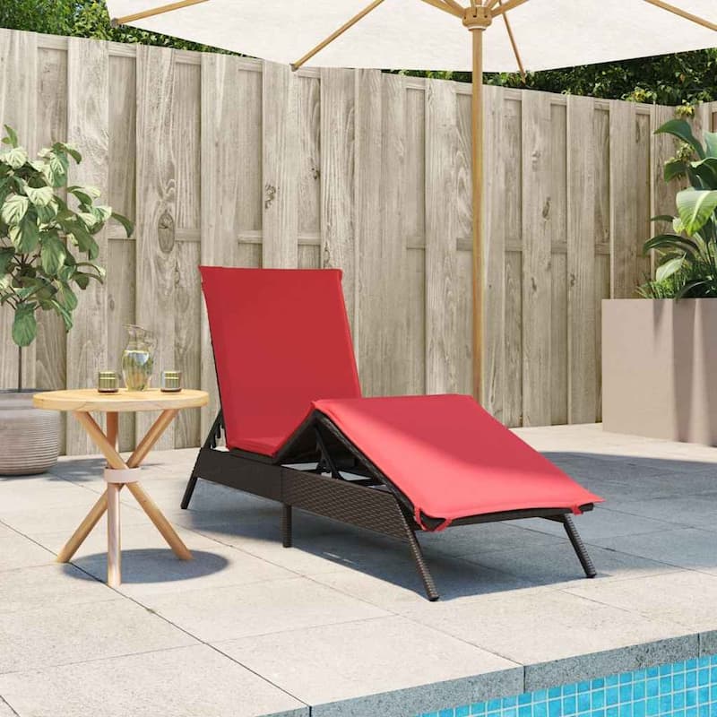 vidaXL Sun Lounger with Cushion Chaise Lounge Poly Rattan Brown/Gray/Black - 9.1 x 31.0 x 13.2