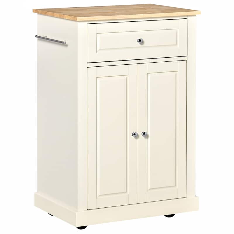 HOMCOM Rolling Kitchen Island Cart, Portable Serving Trolley Table with Drawer, Adjustable Shelf and 2 Towel Racks