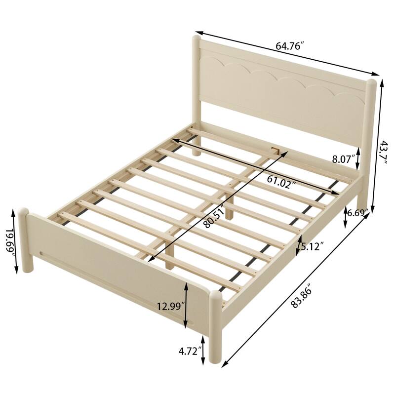 Wood Platform Bed Frame with Headboard & Wooden Slat Support