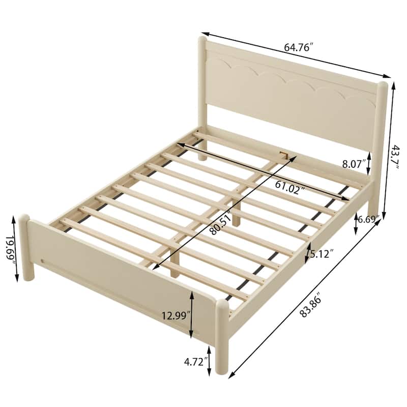 Wood Platform Bed Frame with Headboard and Wooden Slat Support