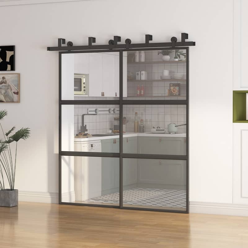 Mixoy Glass Sliding Barn Door and Hardware Included- Clear Tempered Glass,Aluminum Frame,Pre-Drilled,Soft Close