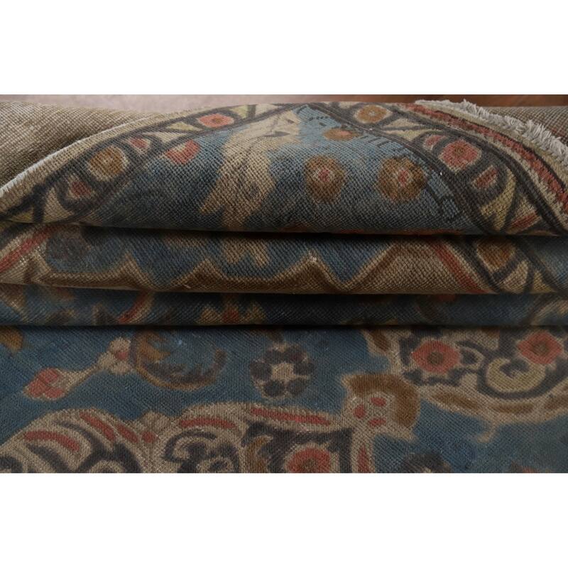 Distressed Blue Tabriz Persian Antique Area Rug Handmade Wool Carpet - 9'3" x 12'8"