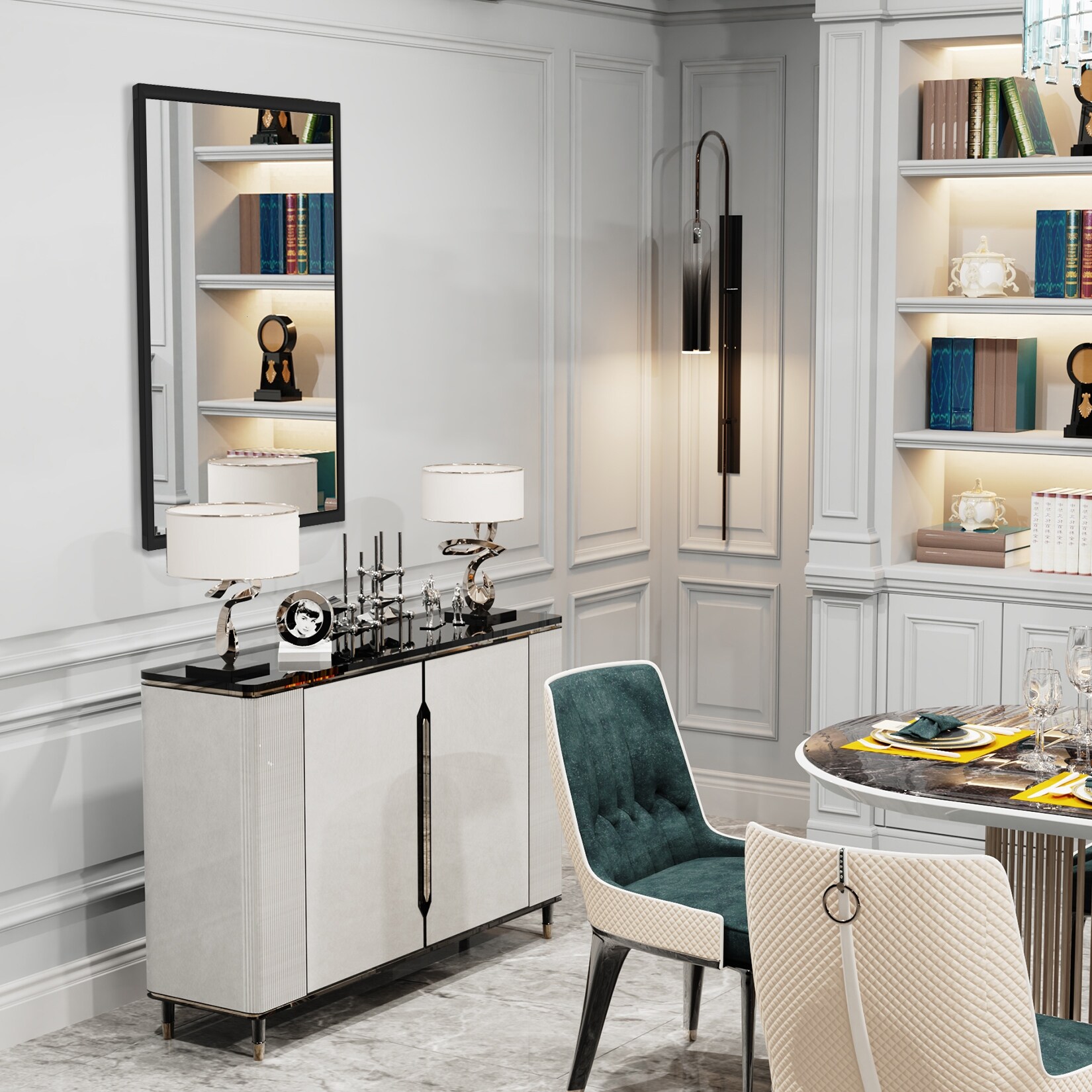 Concise Black Aluminum Frame Rectangular Bathroom Wall Mirror