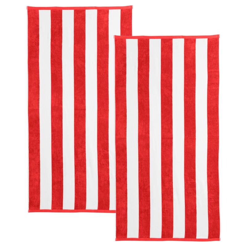 Linery & Co. Cotton Stripe Beach Towel, 4 Pack - 30" x 60" - 2 Pack- 30" x 60" - Red
