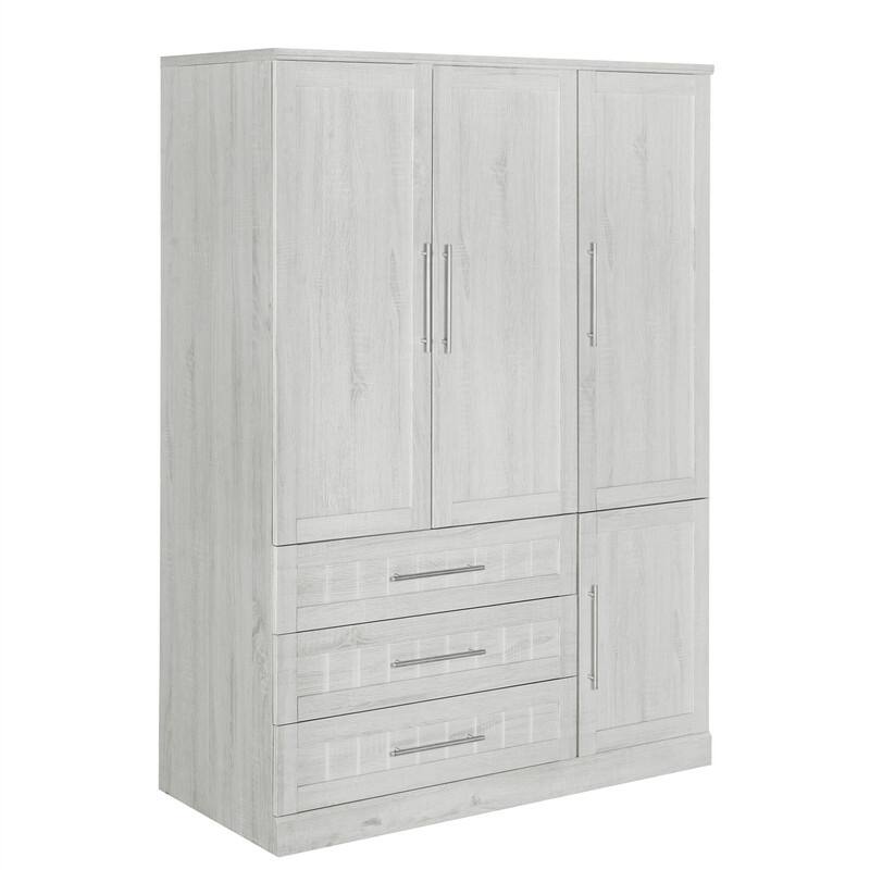 4 Door Wardrobe Bedroom Closet with 3 Storage Drawers, Solid Wood Armoire Clothes Organizer with Hanging Rods & Storage Shelves