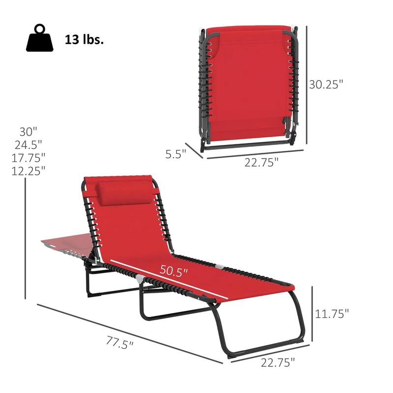 Foldable Chaise Lounge,4-Pos Recline,Trifold Portable,Breathable Mesh