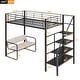 preview thumbnail 4 of 12, Twin Metal Loft Bed with Bench and Storage Staircase, Full Guardrails, Black
