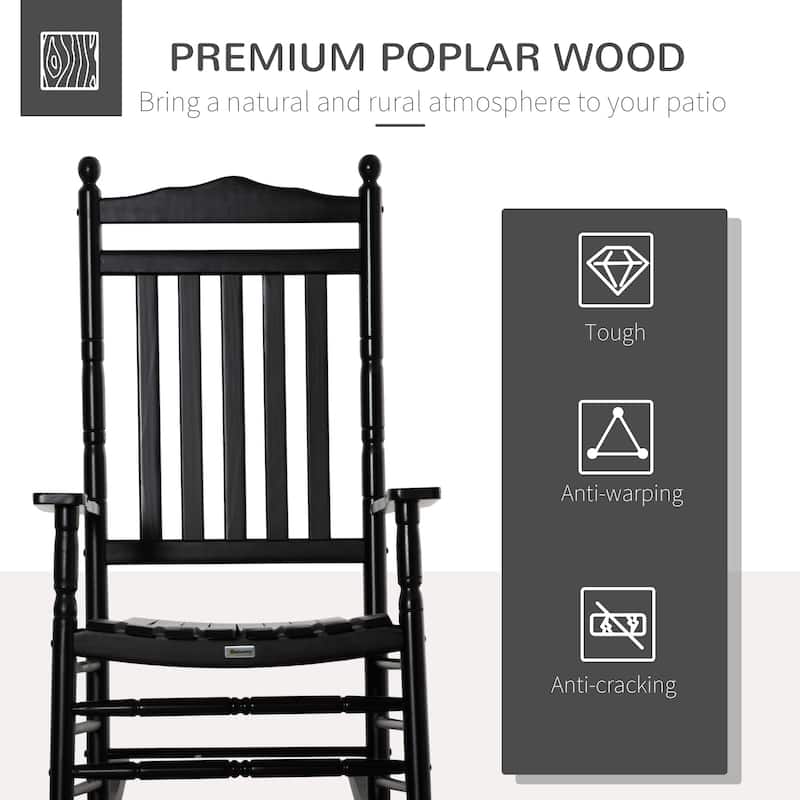 Outdoor Rocking Chair, Patio Wooden Rocking Chair with Smooth Armrests, High Back for Garden, Balcony, Porch