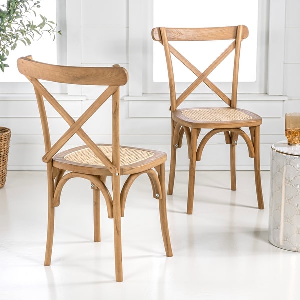slide 2 of 40, Colmar Classic Traditional X-Back Wood Rattan Dining Chair, Natural (Set of 2) by JONATHAN Y