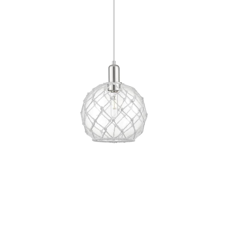 Innovations Lighting 716-1P-13-10 Farmhouse Rope Pendant Farmhouse - Polished Nickel / Clear Glass with White Rope