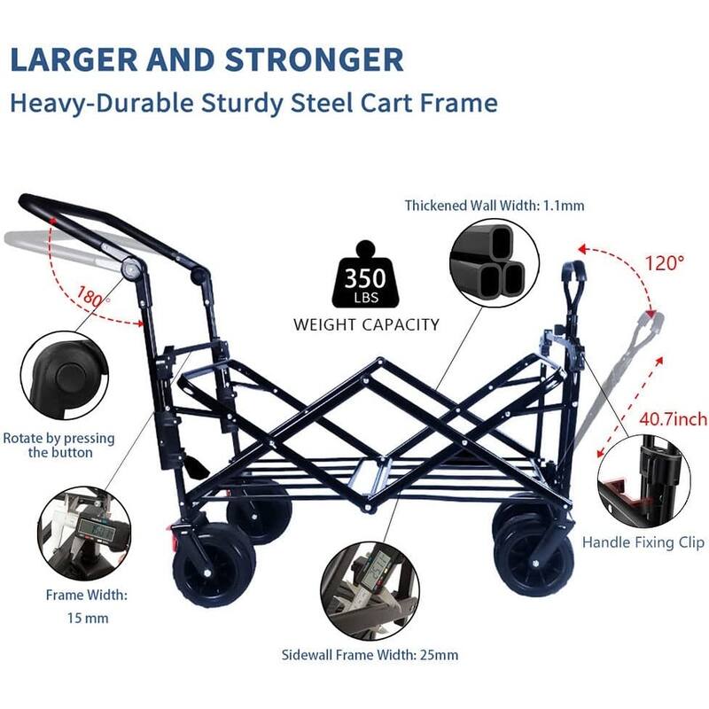 Deluxe 142L Collapsible Wagon with Removable Canopy & Cooler Bag - All-Terrain Wheels with Brake