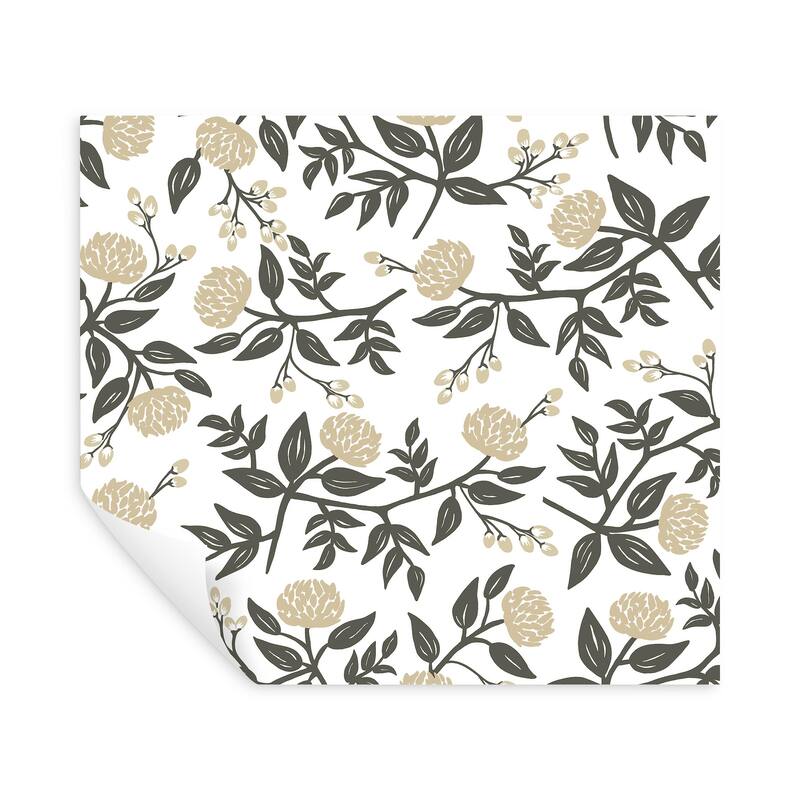 Rifle Paper Co. Peonies Gold Floral Premium Peel + Stick Wallpaper
