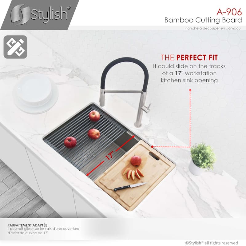 STYLISH 17 inch Large and Thick Bamboo Cutting Board with Juice Groove - 16.75" x 11"