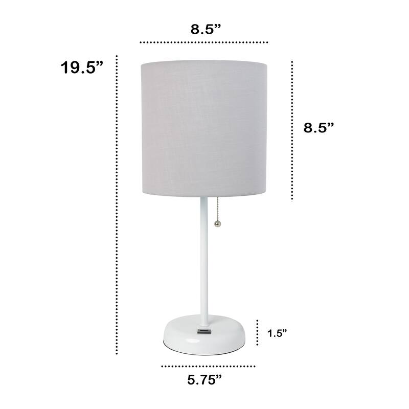 19.5" USB Port Feature Metal Lamp in White w Aqua Shade