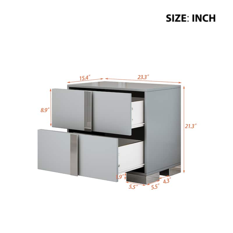 Elegant Nightstand with Metal Foot and 2 Drawers