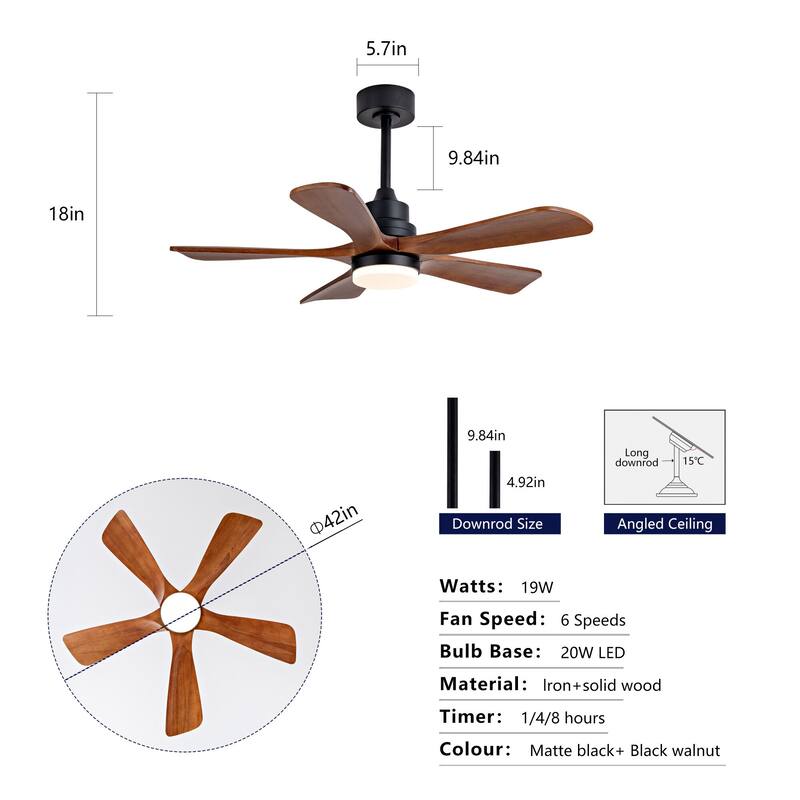 42/52 Inch Ceiling Fan,Electric Fan with Lights & Remote Control,Dimmable 3-Color LED