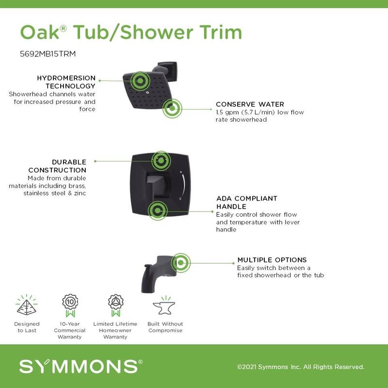Symmons 569215TRM Oak Tub and Shower Trim Package with 1.5 GPM Single