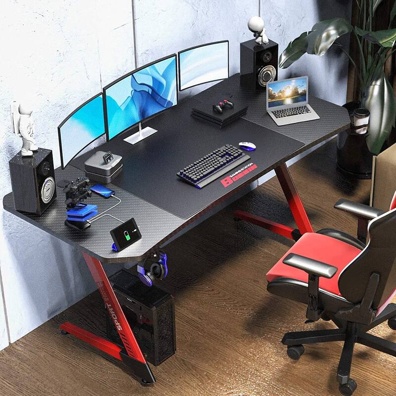 BOSSIN Ergonomic Gaming Desk Z-Shaped Office PC Computer Desk Gamer Tables with Cup Holder and Headphone Hook