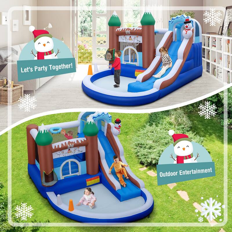 Gymax 6-in-1 Winter Theme Snowman Inflatable Castle Kids Bounce House