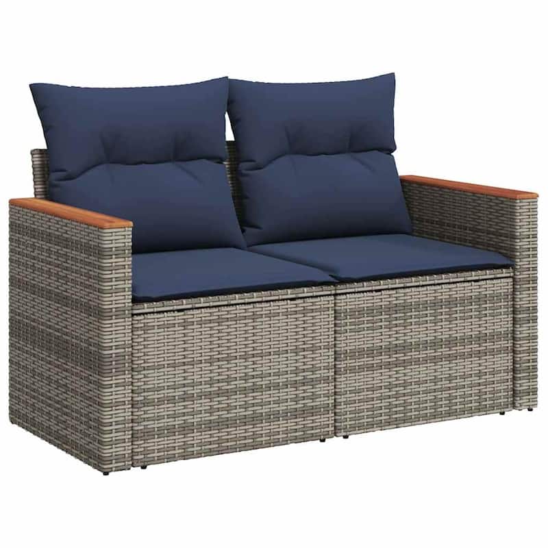 vidaXL 12/13 Piece Patio Sofa Set with Cushions Black/Gray Poly Rattan - 24.4 x 24.4 x 27.2