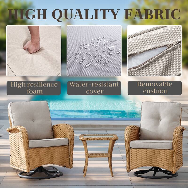 Outdoor Swivel Gliders Chair with Tempered Glass Side Table