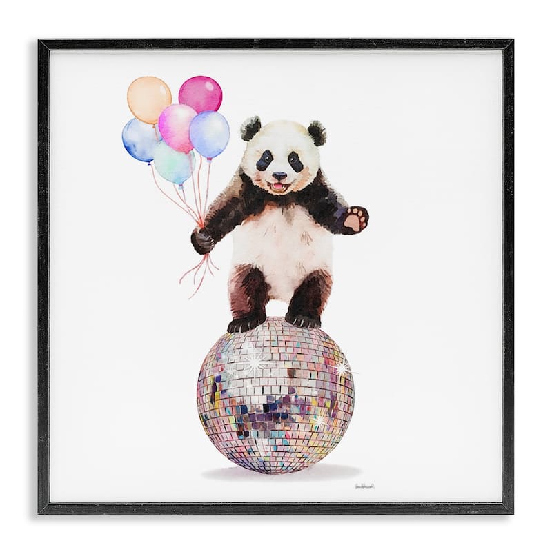 Stupell Panda & Balloons Disco Framed Giclee Art Design By Amanda Greenwood - 17 x 17 - Black