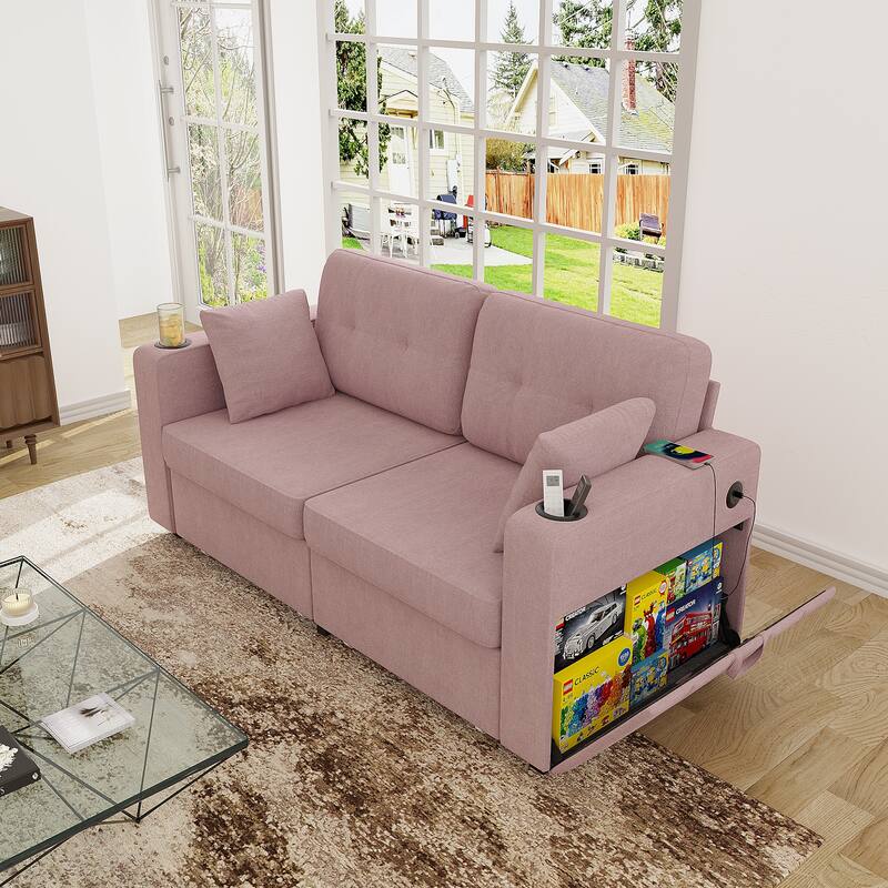 Sofas, Couch Set, 3 Seats Sofa, USB Charging,Wood Frame, Easy to Install, with Storage, Charging Station, Cup Holder