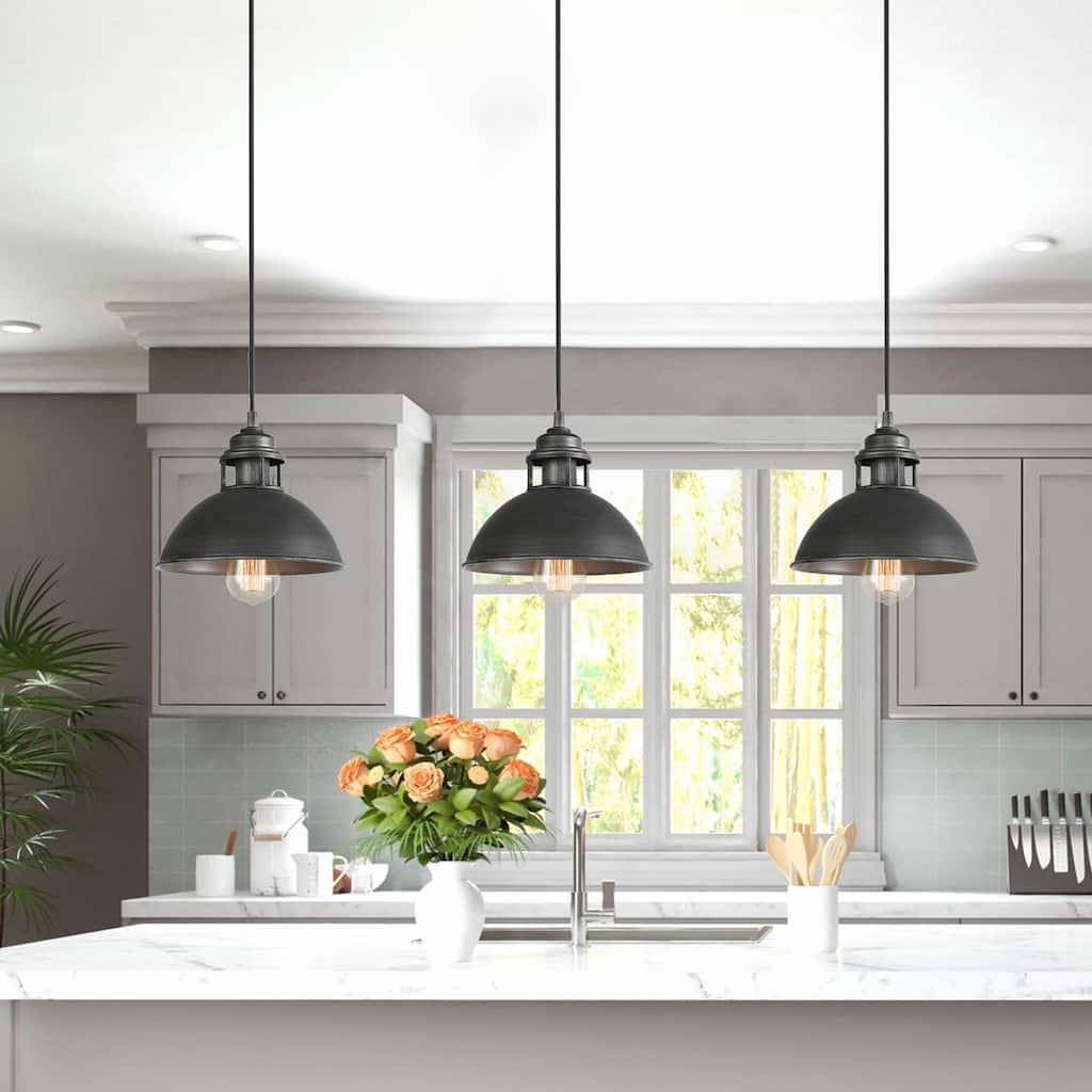 Farmhouse 1-Light Rustic Pendant Dome Industrial Kitchen Island Light - 9.1" D x 7.9'' H