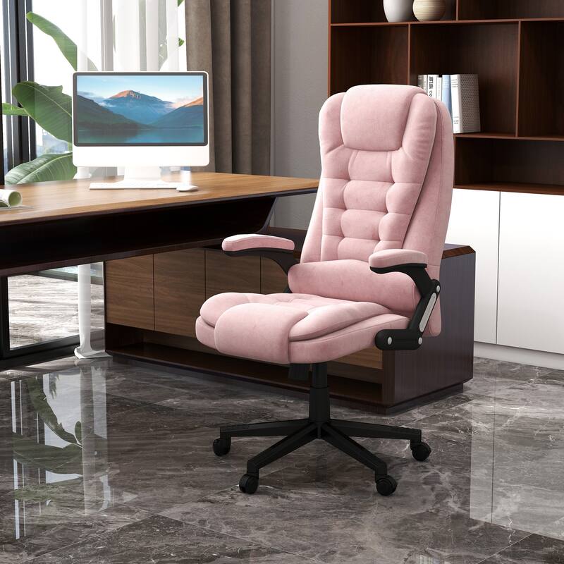 Pink Velvet 360° Swivel High Back Office Recliner with Vibration Massage, Lumbar Heating, Adjustable Height