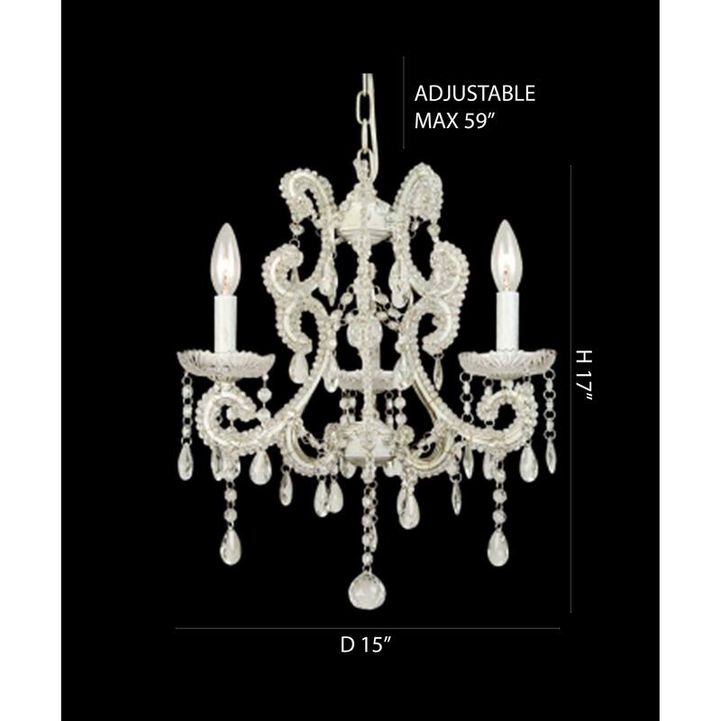 3-Light White Chandelier With Clear Crystals