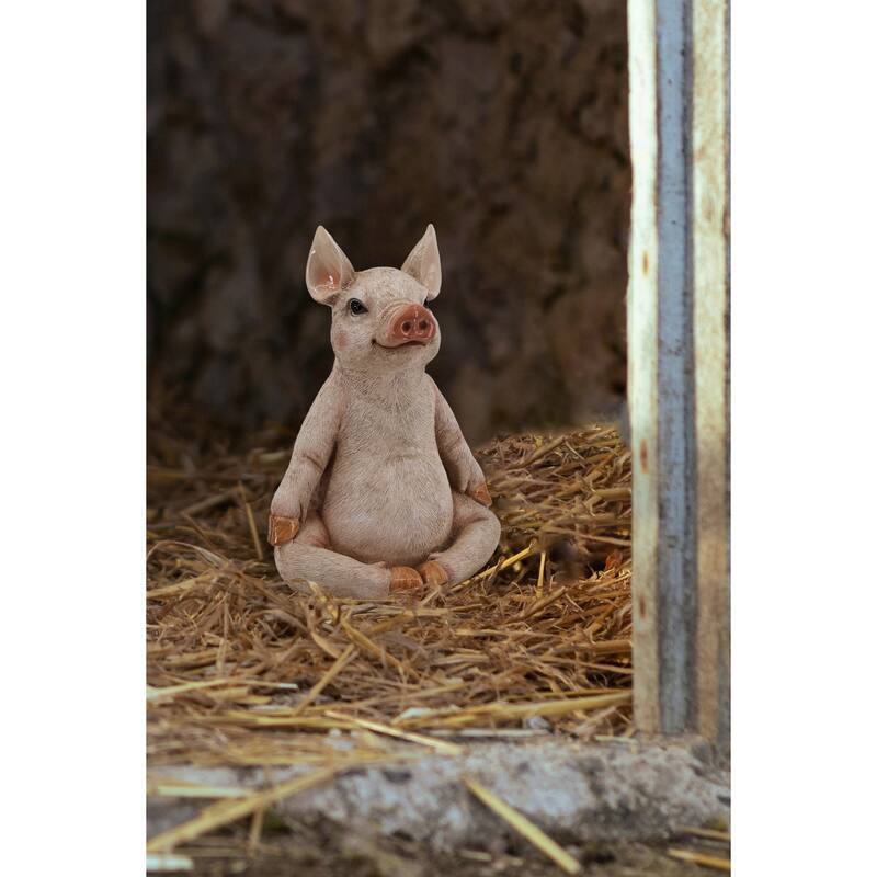 Pig In Meditation Outdoor Garden Statue - 13"