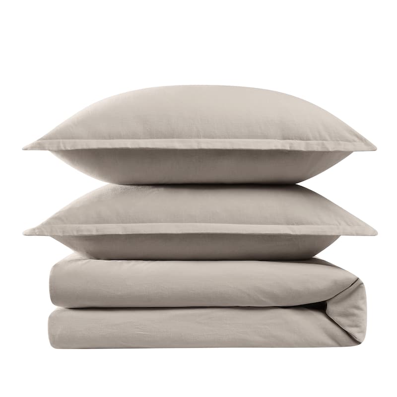 Brooklyn Loom Matte Cotton Velvet 3 Piece Duvet Cover Set - Grey - Full - Queen