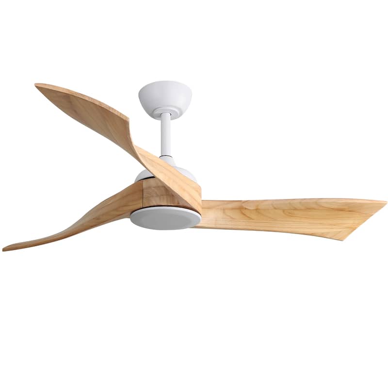 52" Wood Noiseless 3-Blade Ceiling Fans with Dimmable LED Light Optional and Remote, 6-Speed Reversible DC Motor - White with Burlywood Blades/Without lights
