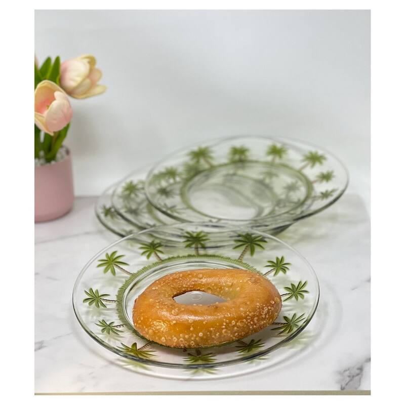Palm Tree Design 9" Acrylic Dinner Plates Set of 4, Crystal Clear Plastic Plates Reusable, Unbreakable