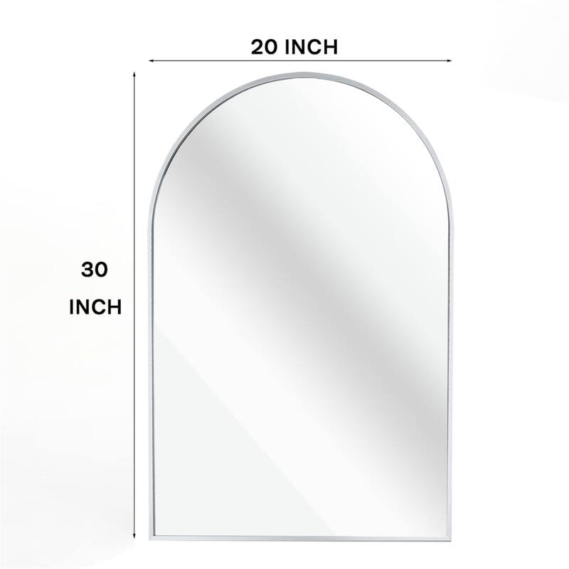20"x30" Metal Framed Arched Mirror with Shatterproof Film and Hooks