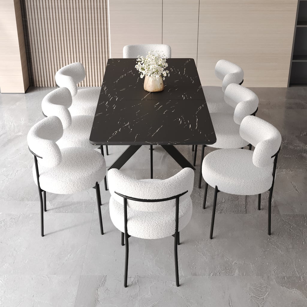 Curved Backrest Round Padded Dining Chairs, Extendable Dining Table with Metal Legs, Stylish Table & Chairs Set