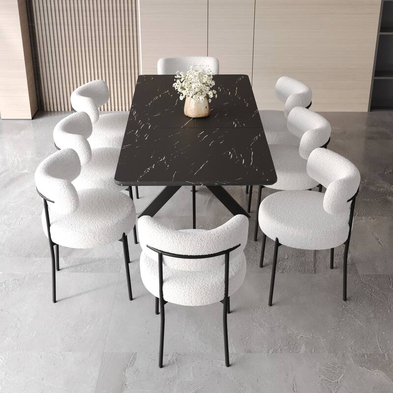Modern Dining Set with Rectangular Extendable Table & Curved Backrest Round Chairs