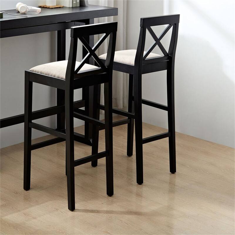 2Pcs Wood Counter Height Stool with Backrest, Padded Seat & Footrest