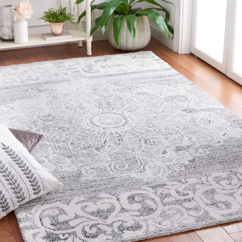 SAFAVIEH Handmade Abstract Ermilia Floral Scroll Wool Rug - 8' x 10' - Ivory/Light Grey