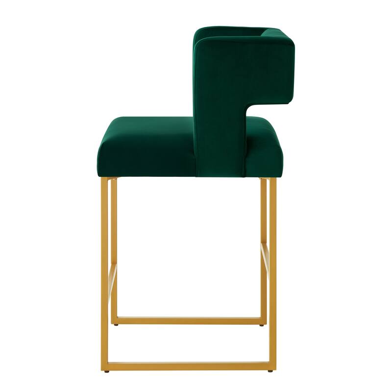 Set of 2 Velvet Counter Height Bar Stools with Backrest and Footrest