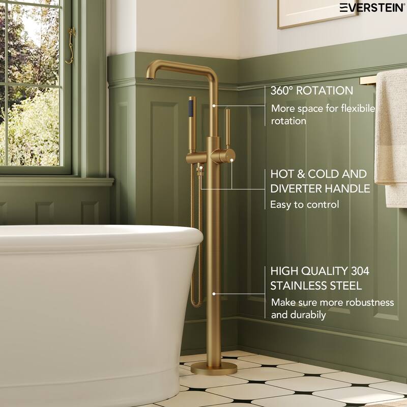 Freestanding Tub Faucet with Hand Shower,Modern Floor-Mount Bathtub Faucet
