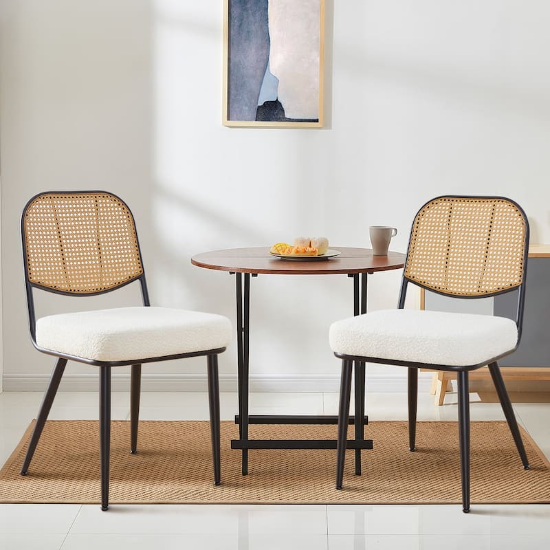 Upholstered Rattan Dining Chairs Set of 2 Side Chair - 33.86"H x 18.9"W x 22.83"D - Set of 2 - White