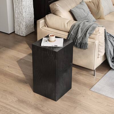 Wood-Look Square-Column MGO End Table, H27.75",Wood-Like Distressed Finish, Mix with Different Heights, Indoor Outdoor Use