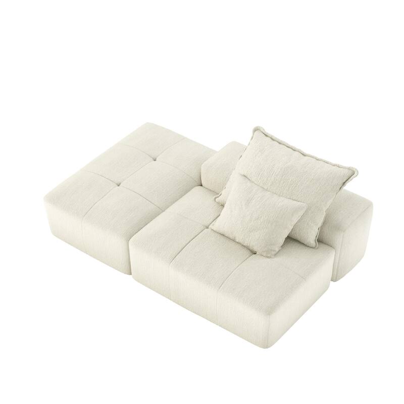 Modern Oversized Modular Chenille Tufted Sectional Sofa with 2 Pillows and Ottoman for Living Room