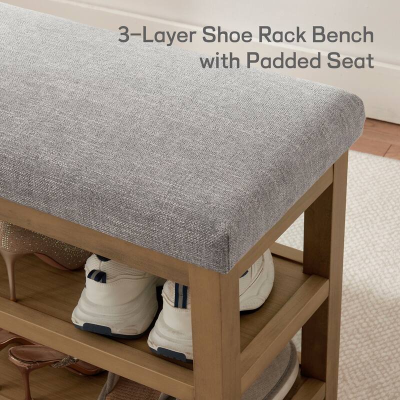 HUIMO Multi-Functional Solid Wood Bench with Storage Shelves 46in/39in