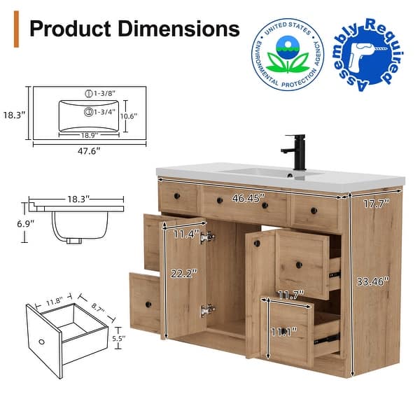 dimension image slide 8 of 10, 36"/48"/60"/72" Bathroom Vanity Set with Sink & Faucet