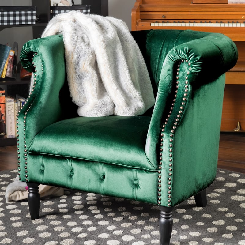 Akira Velvet Club Chair by Christopher Knight Home - Green